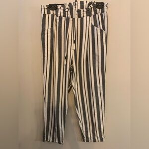 HARLOW  Black and White Striped Cotton/Viscose Pants